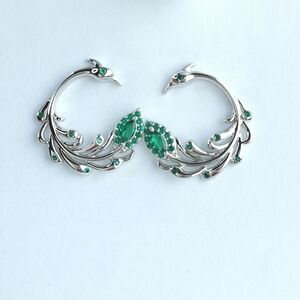 Sterling Silver Chrome Diopside Peacock Bird Earrings